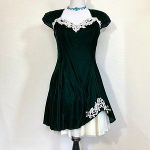 Vintage 1980s Green Velvet Prom Dress w/ Crinoline